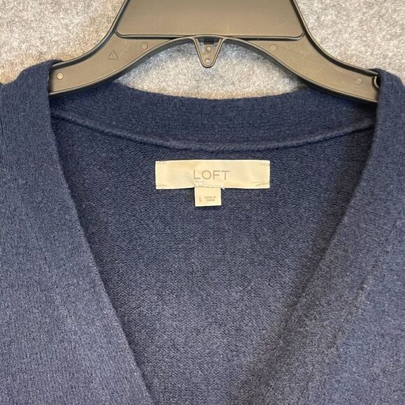 LOFT Long Cardigan Sweater Dress Women's Large Pink Navy Striped Knit Button Up - Picture 6 of 16